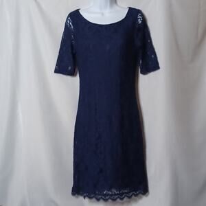 DANA BUCHMAN Women's Blue Lace Short Sleeve Midi Dress. Size S